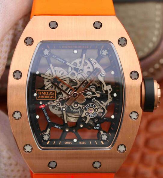 Replica Richard Mille RM035 rose gold orange rubber watch price